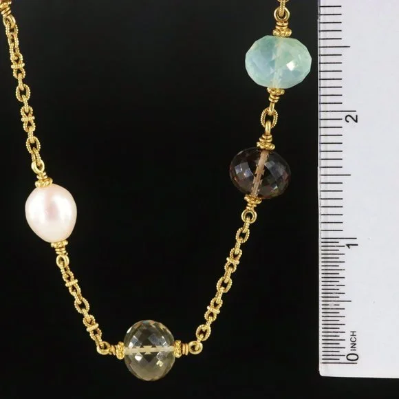 29000 / Judith Ripka Bahama Mama Diamond Gem Pearl Necklace 36 / 80 grams 18K
